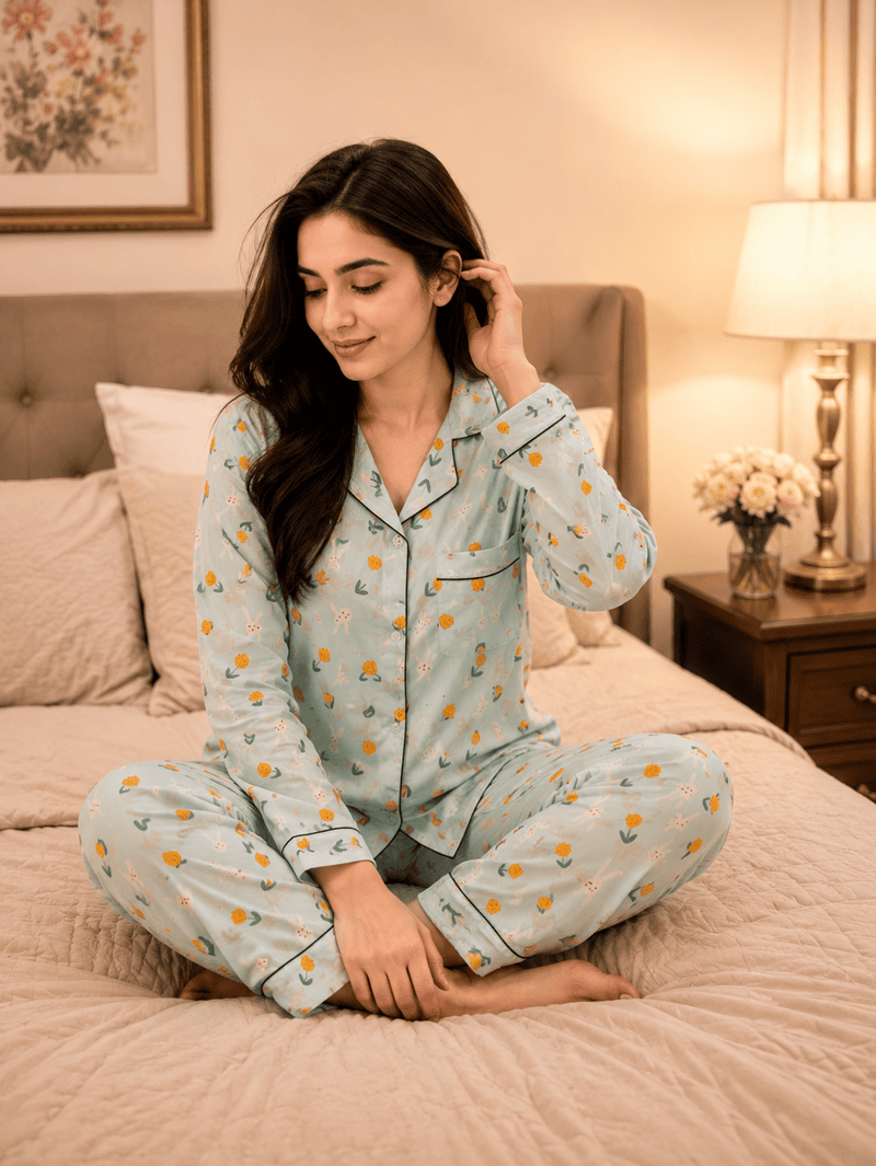 Bunny Bloom Summer Linen Night Suit - Image 2