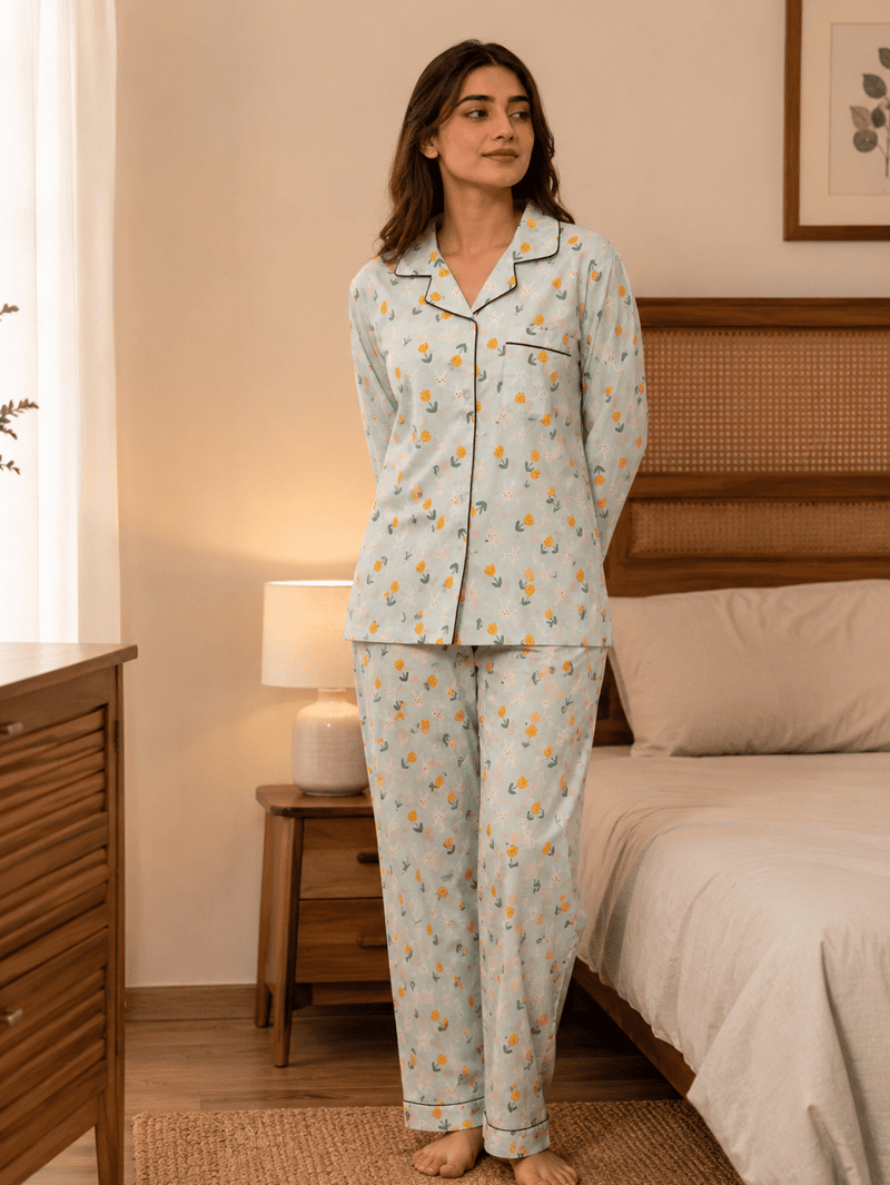 Bunny Bloom Summer Linen Night Suit
