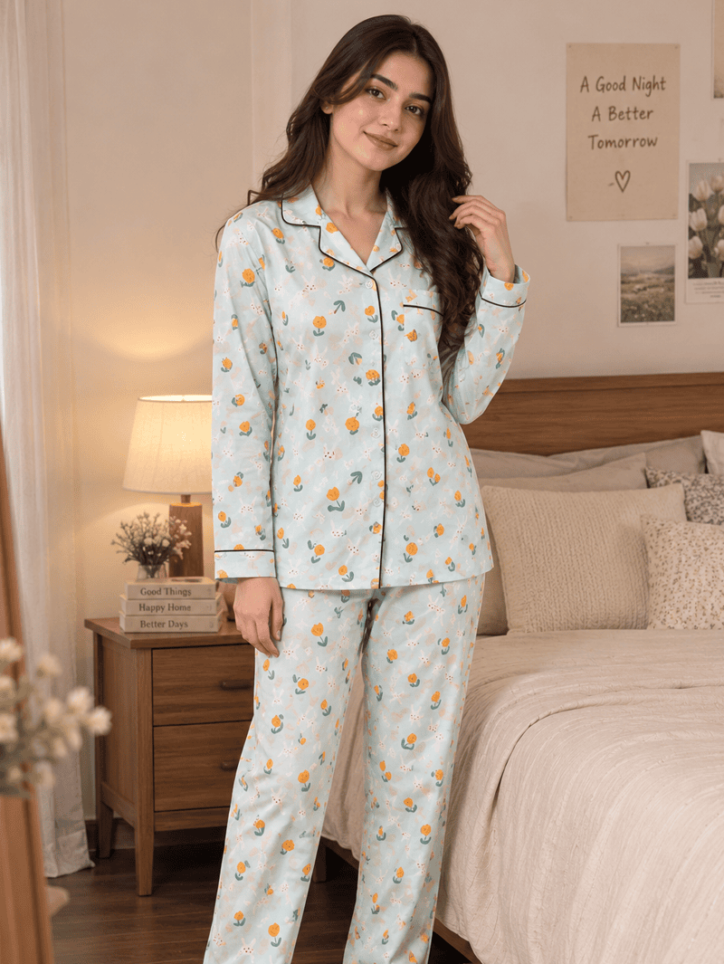 Bunny Bloom Summer Linen Night Suit - Image 3
